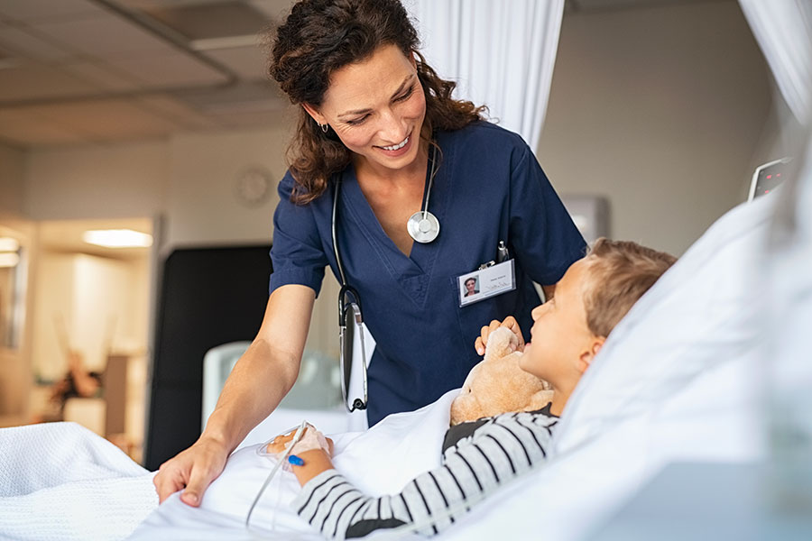 Photo of a child with leukemia in the hospital