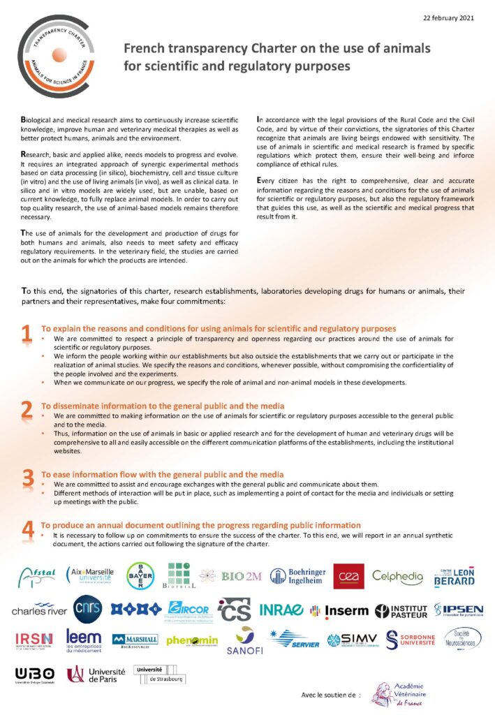 Cover of the French transparency Charter on the use of animals